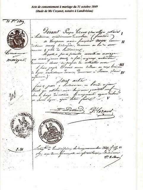 Acte Notarial de Prosper Ollivier COZANET